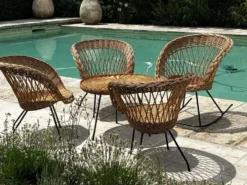 Ensemble de jardin en rotin vintage 1960