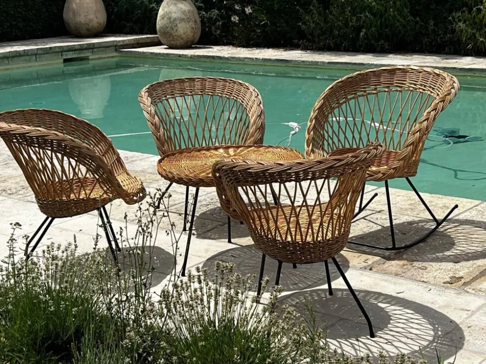 Ensemble de jardin en rotin vintage 1960