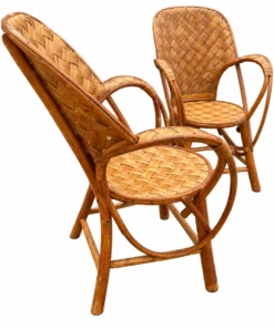 Ensemble de jardin vintage en rotin tressé –table ronde et 4 fauteuils