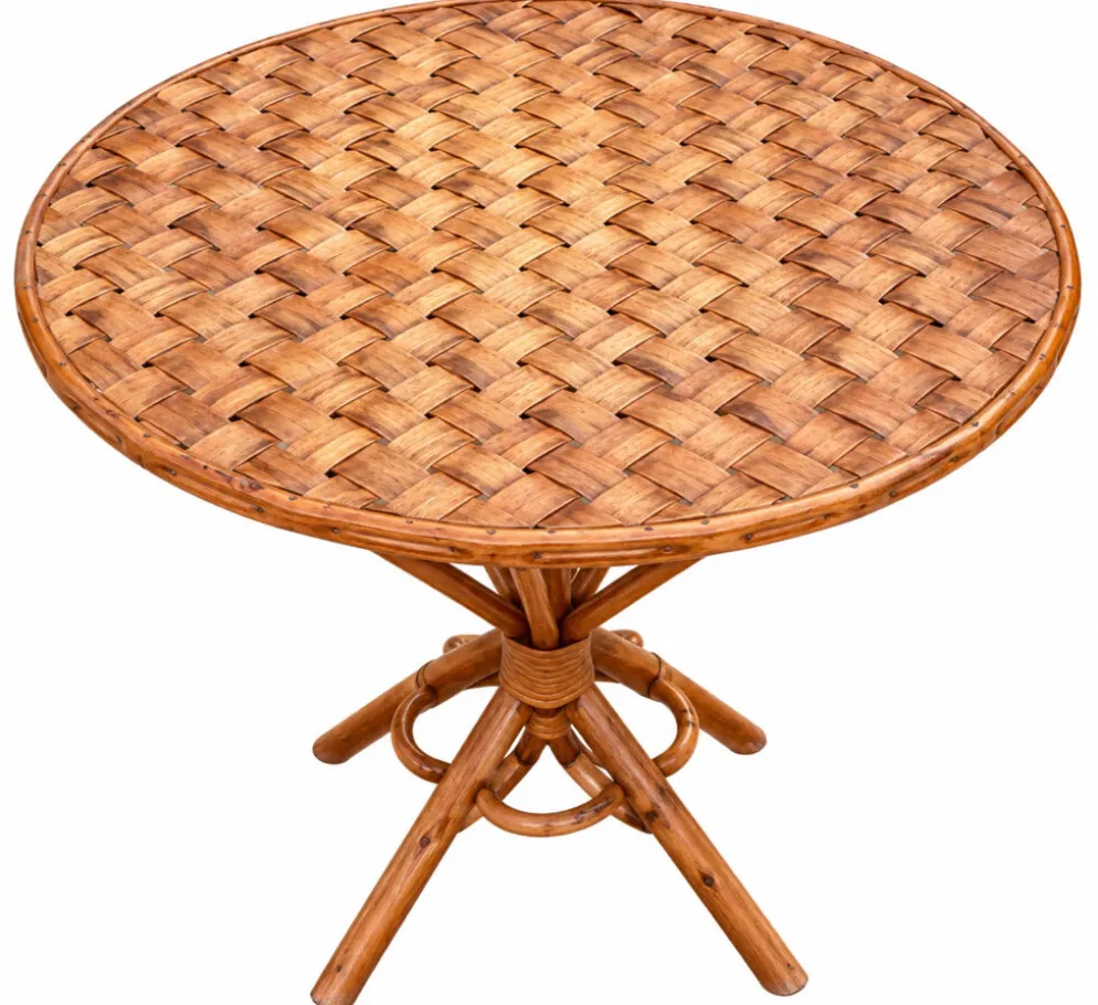 Ensemble de jardin vintage en rotin tressé –table ronde et 4 fauteuils