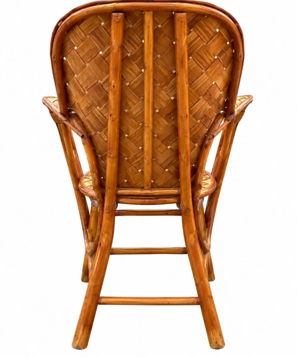 Ensemble de jardin vintage en rotin tressé –table ronde et 4 fauteuils