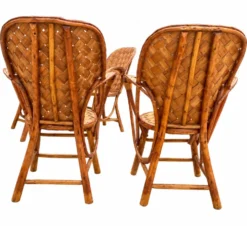 Ensemble de jardin vintage en rotin tressé –table ronde et 4 fauteuils