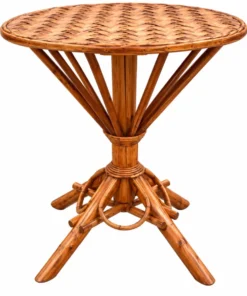 Ensemble de jardin vintage en rotin tressé –table ronde et 4 fauteuils