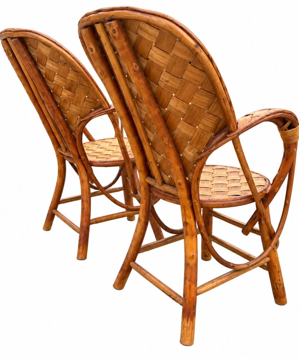 Ensemble de jardin vintage en rotin tressé –table ronde et 4 fauteuils