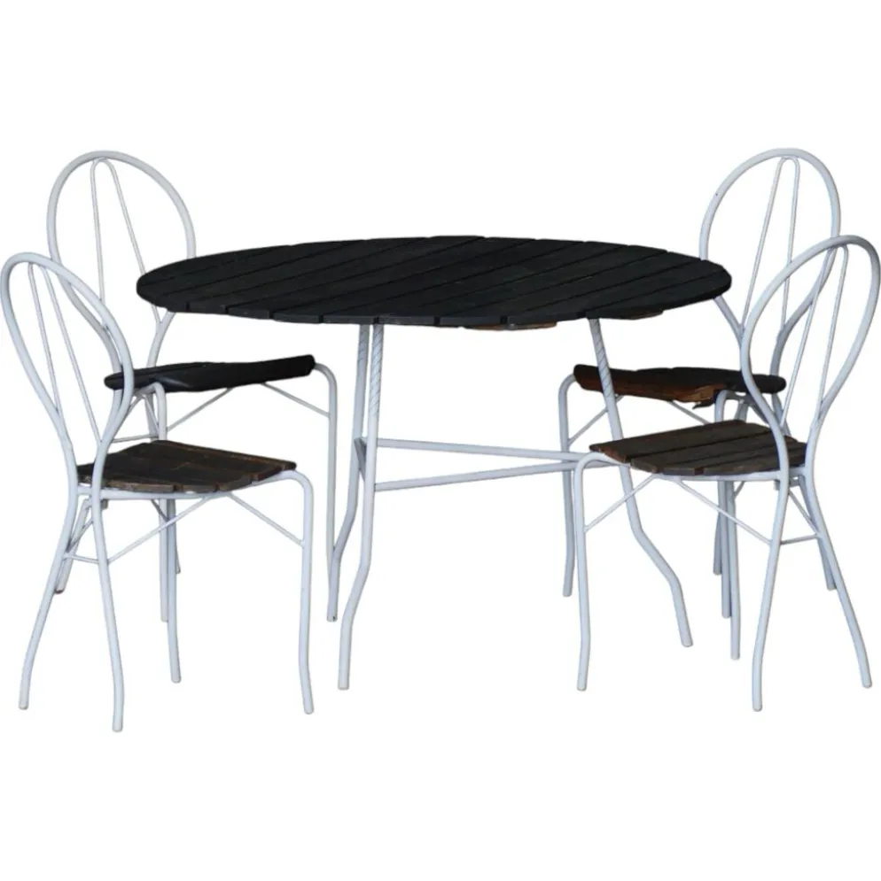 Ensemble de jardin vintage Tore Ahlsén "Pia", table et 4 chaises, suédois moderne, années 1990