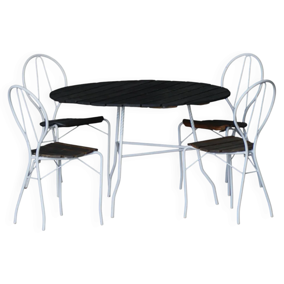 Ensemble de jardin vintage Tore Ahlsén "Pia", table et 4 chaises, suédois moderne, années 1990