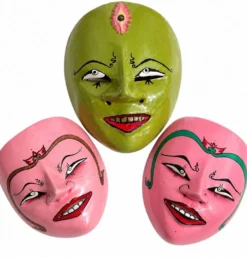 Ensemble de 3 masques muraux vintage peints à la main
