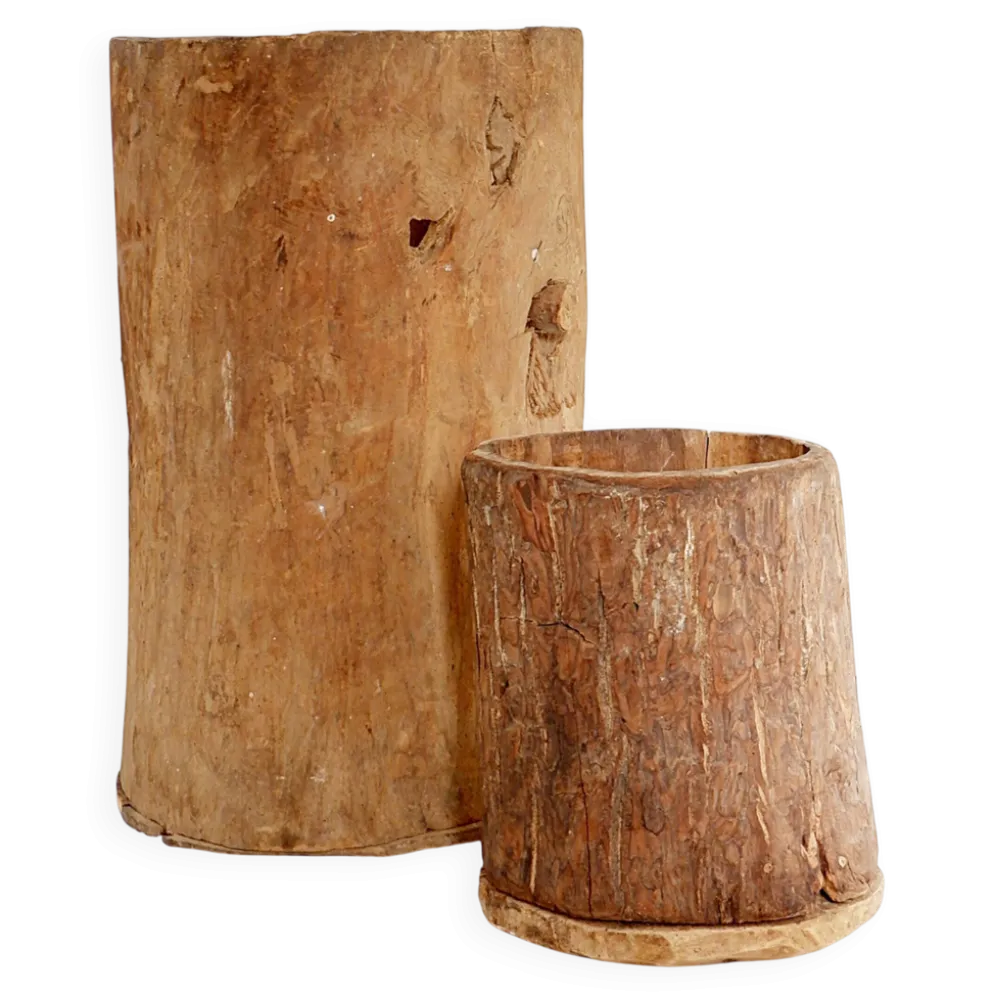 Ensemble de 2 pots en bois primitifs - fin du XIXe siècle