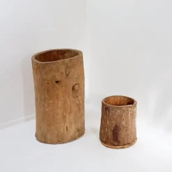 Ensemble de 2 pots en bois primitifs - fin du XIXe siècle