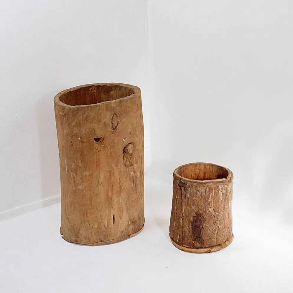 Ensemble de 2 pots en bois primitifs - fin du XIXe siècle