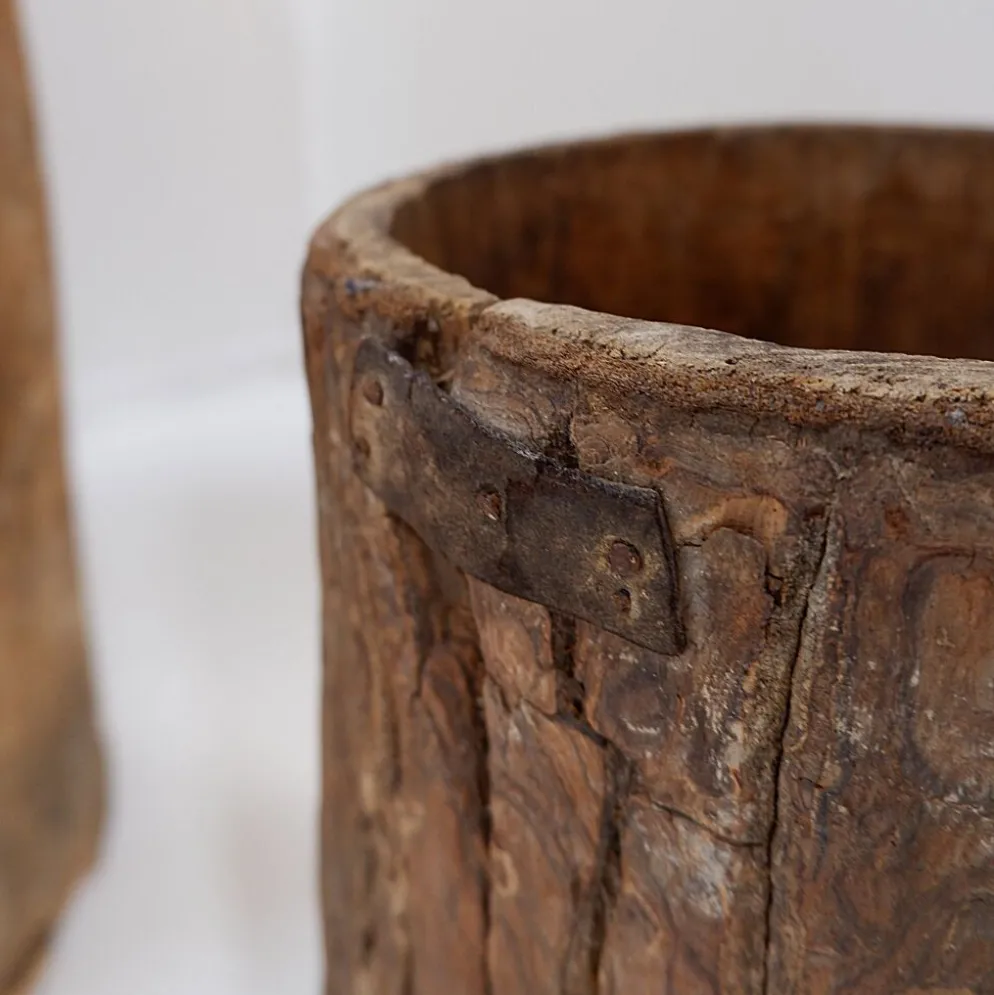 Ensemble de 2 pots en bois primitifs - fin du XIXe siècle