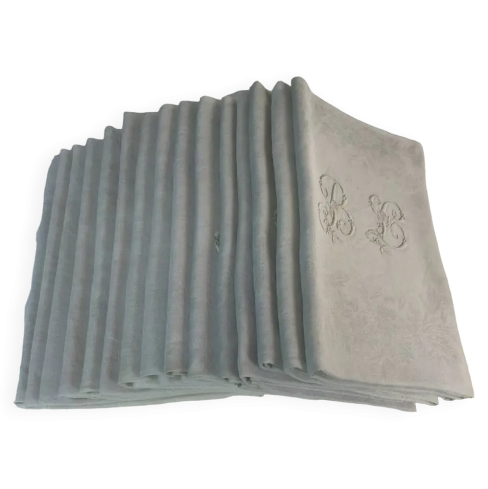 Ensemble de 12 serviettes blanches 19eme marquées « BL »