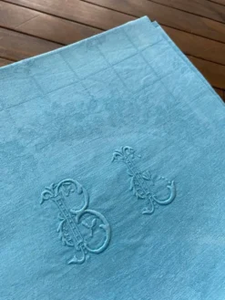 Ensemble de 10 serviettes damassées monogrammées BL turquoise