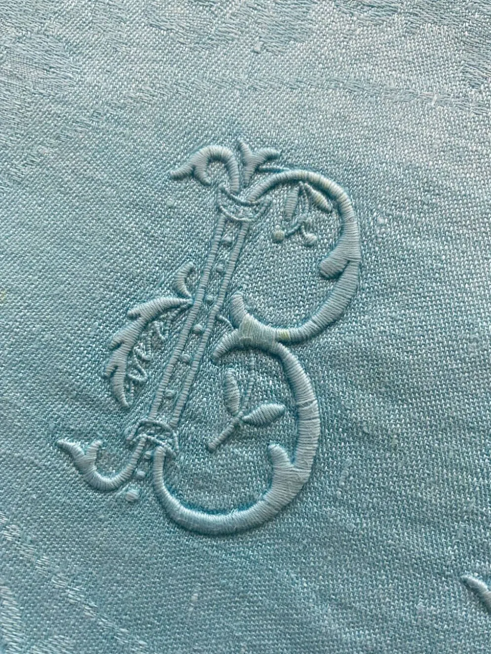 Ensemble de 10 serviettes damassées monogrammées BL turquoise