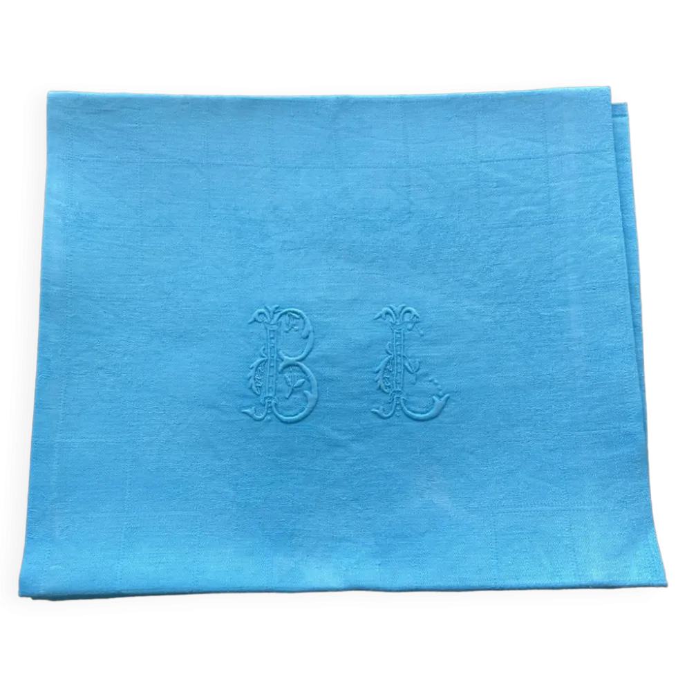 Ensemble de 10 serviettes damassées monogrammées BL turquoise