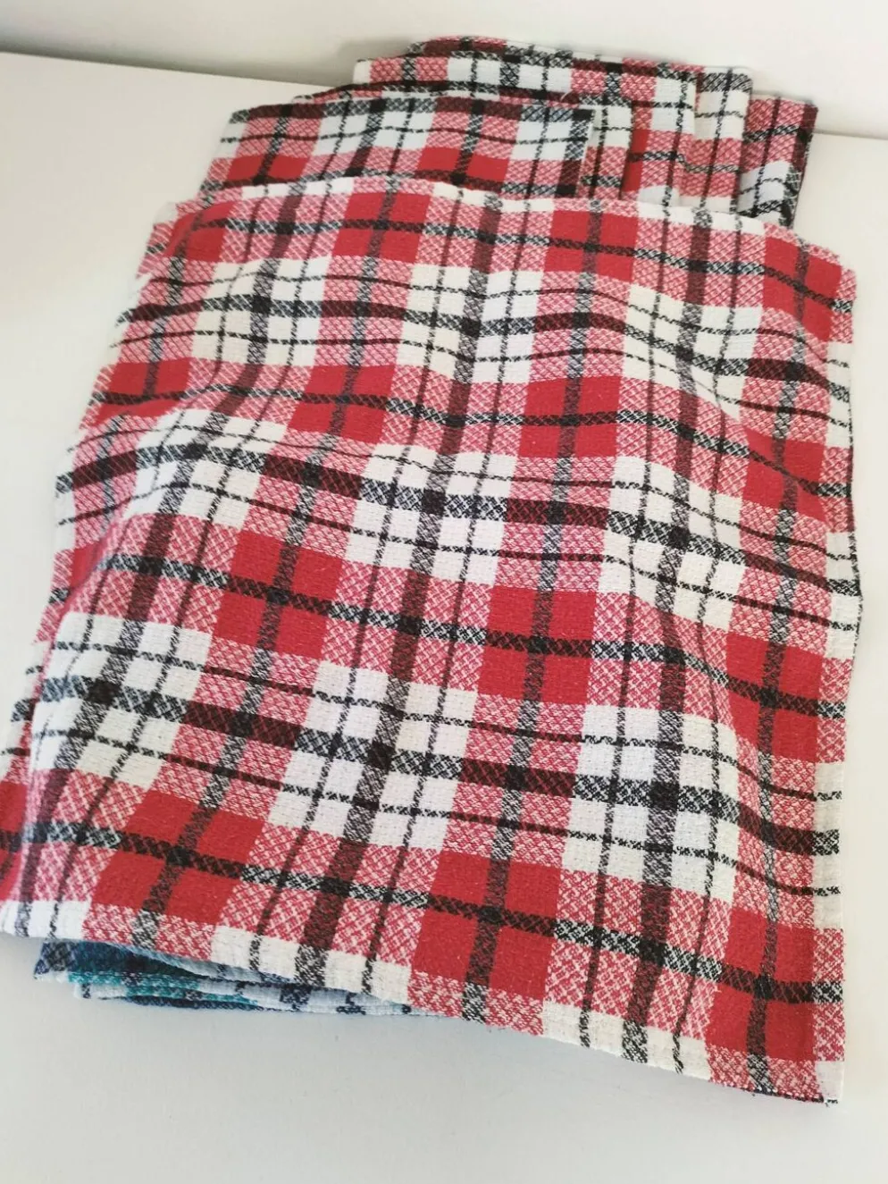 Ensemble de 12 serviettes vintage à carreaux – Rouge et turquoise