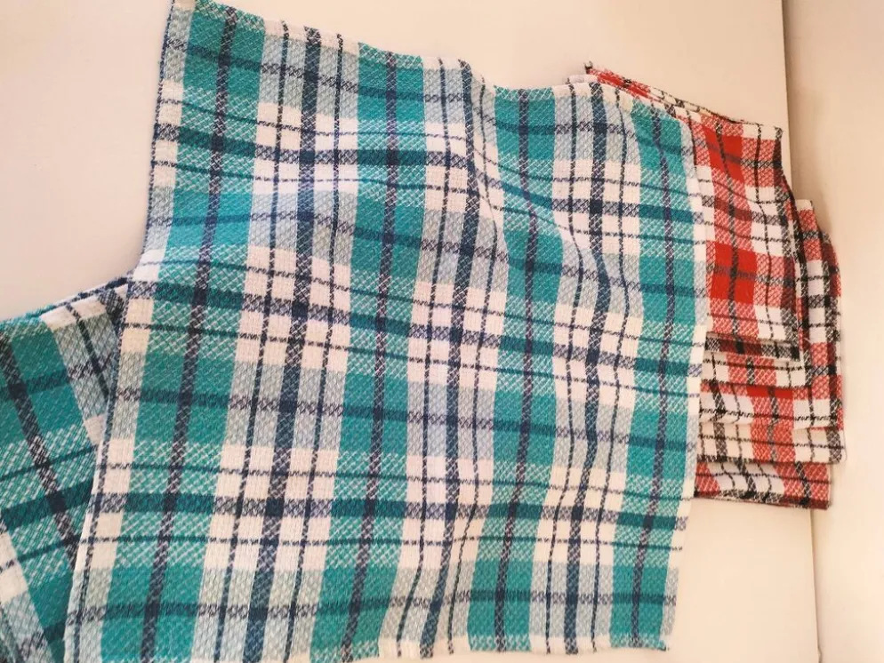 Ensemble de 12 serviettes vintage à carreaux – Rouge et turquoise