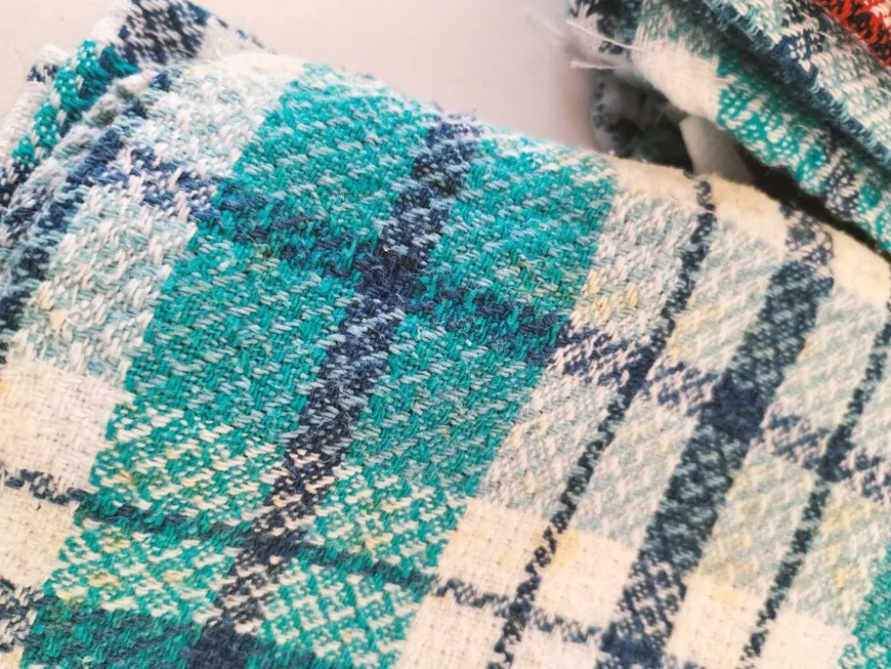 Ensemble de 12 serviettes vintage à carreaux – Rouge et turquoise