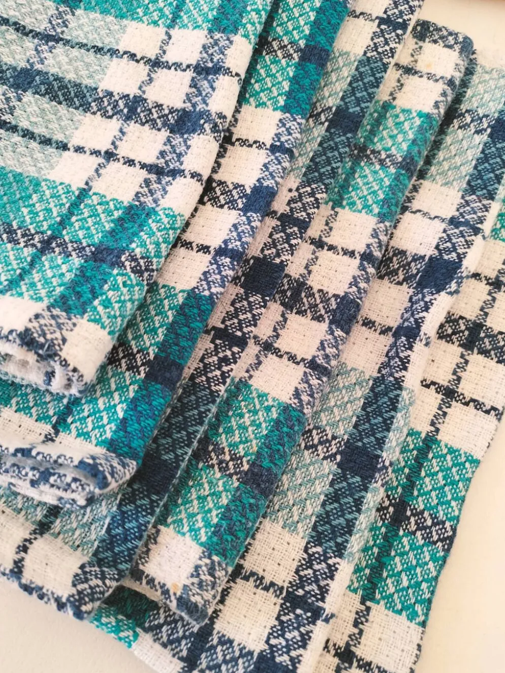 Ensemble de 12 serviettes vintage à carreaux – Rouge et turquoise