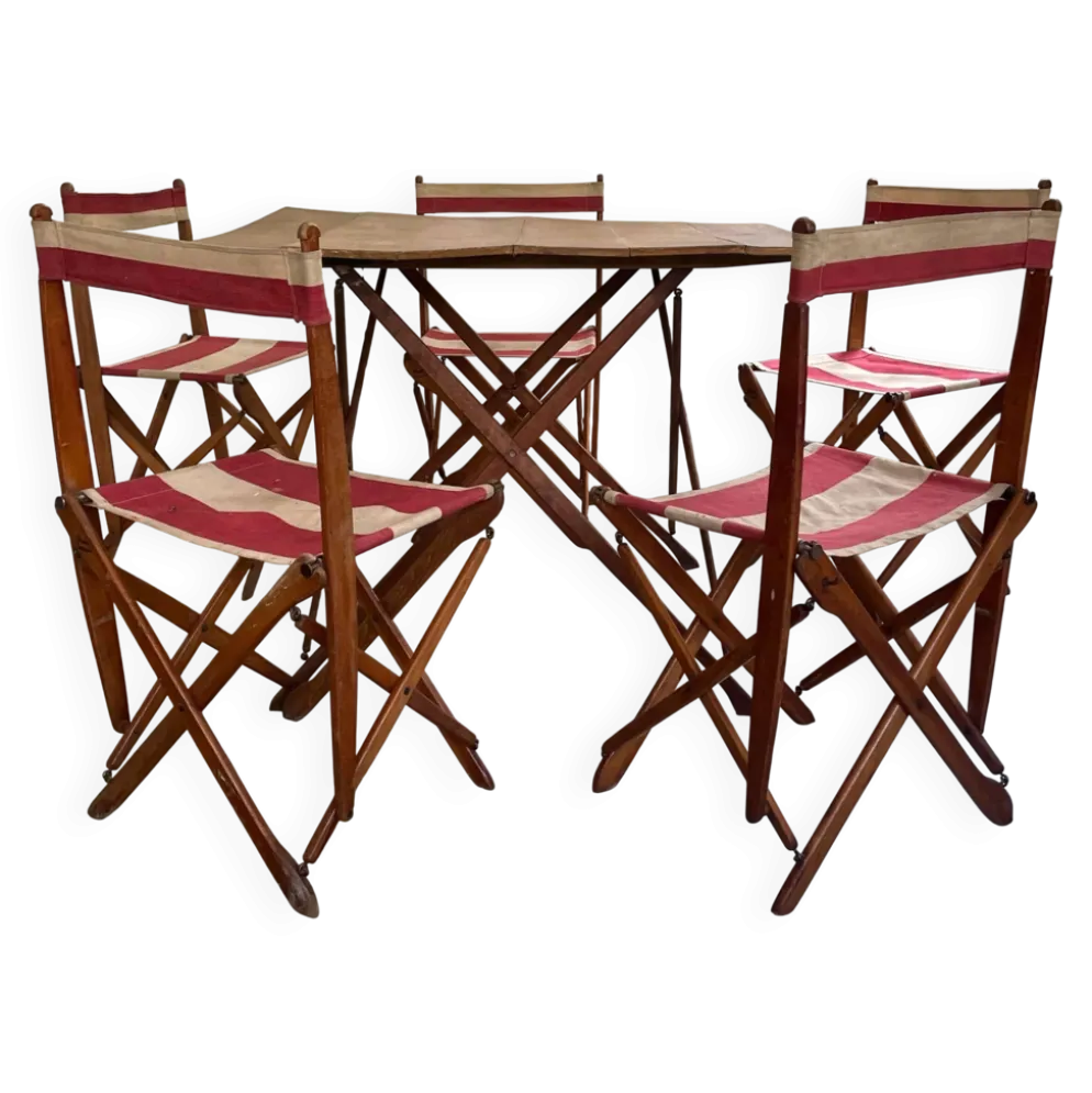 Ensemble de terrasse d'extérieur authentique français, 5 chaises et une table
