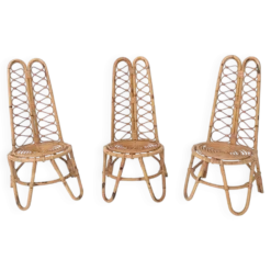 Ensemble de trois chaises de jardin en bambou, Italie
