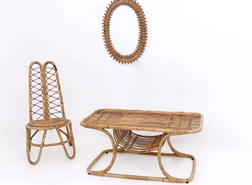 Ensemble de trois chaises de jardin en bambou, Italie