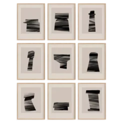 Ensemble encadré de 9 impressions giclées abstraites, A4