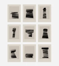 Ensemble encadré de 9 impressions giclées abstraites, A4