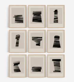 Ensemble encadré de 9 impressions giclées abstraites, A4