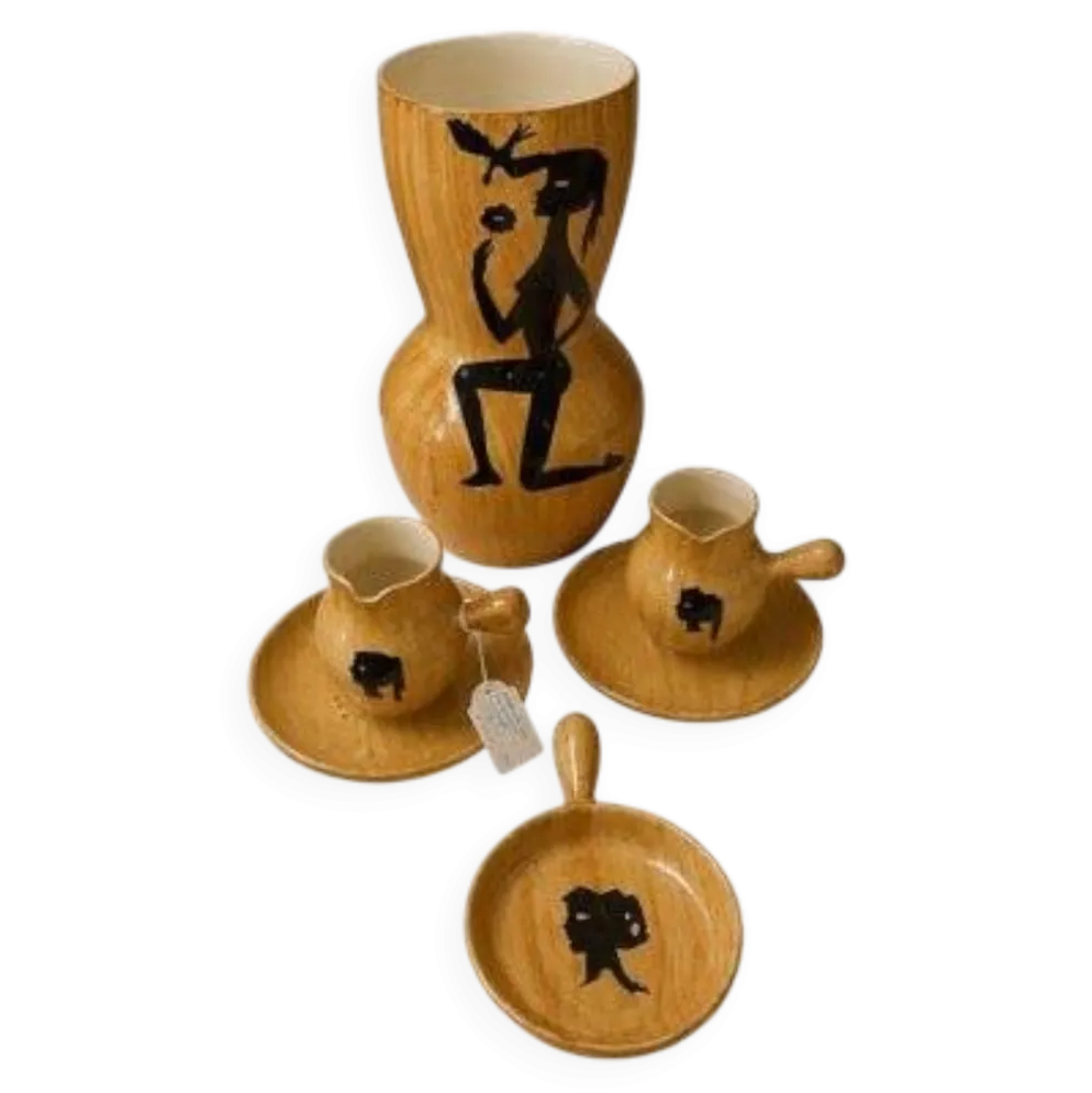 Ensemble en céramique Grandjean - Jourdan, Vallauris, décor « faux bois »