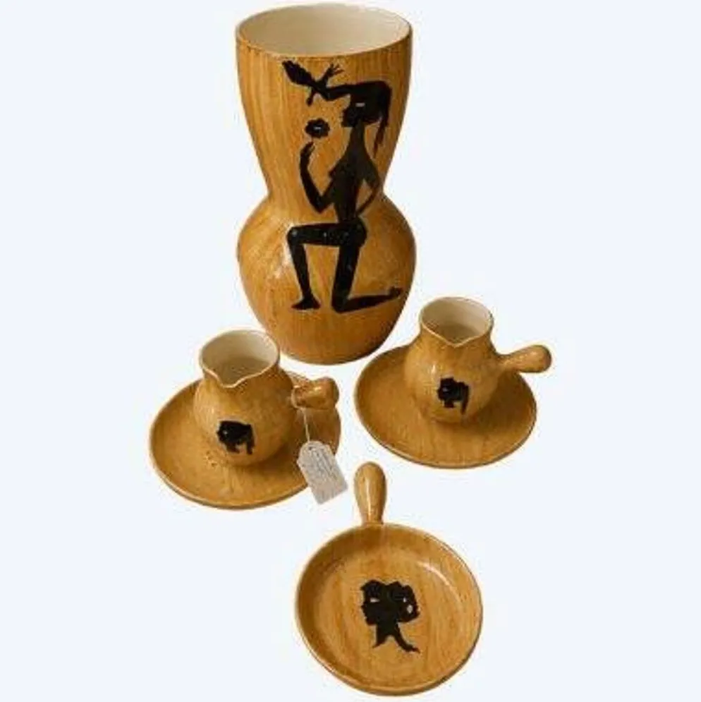 Ensemble en céramique Grandjean - Jourdan, Vallauris, décor « faux bois »