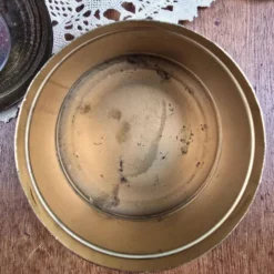 Ensemble fumeur vintage feutrine rouge & métal doré – Plateau, cendrier et pot