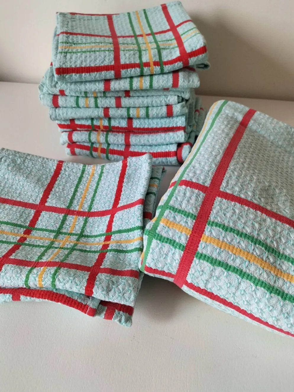 Ensemble nappe et 11 serviettes coton damassé vintage