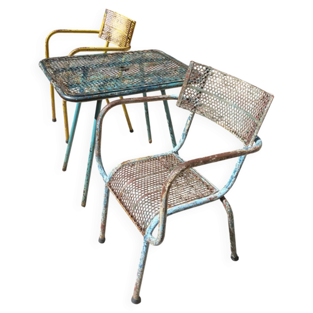 Ensemble René Malaval modèle Radar – table - 2 fauteuils – années 1950