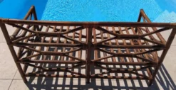 Ensemble salon de jardin une Banquette et un Fauteuil en bois Vintage