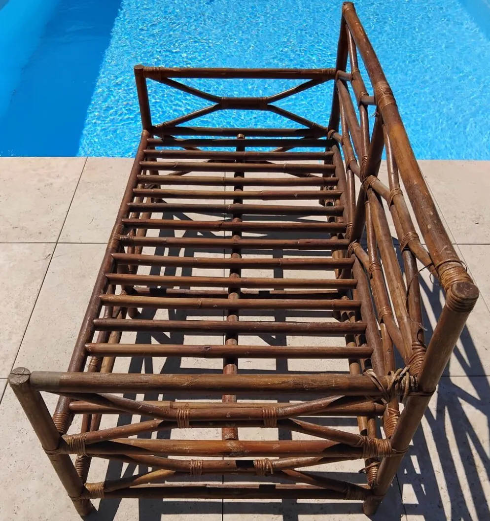 Ensemble salon de jardin une Banquette et un Fauteuil en bois Vintage