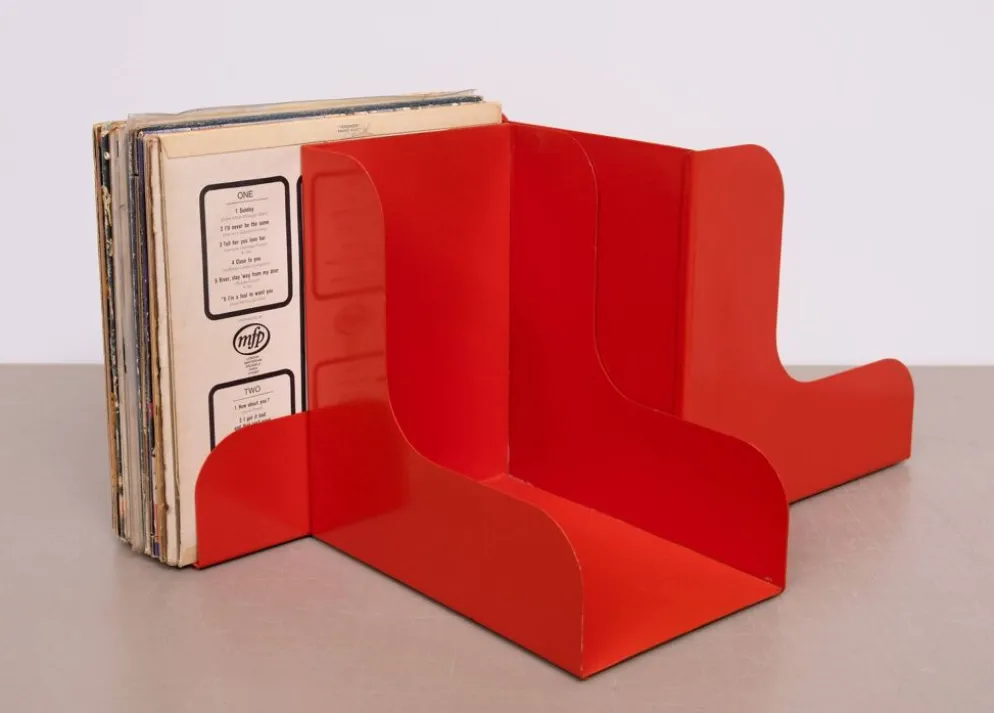 Enzo Mari, coffret de 3 supports modulaires en métal pour disques vinyle LP, 1965, Italie