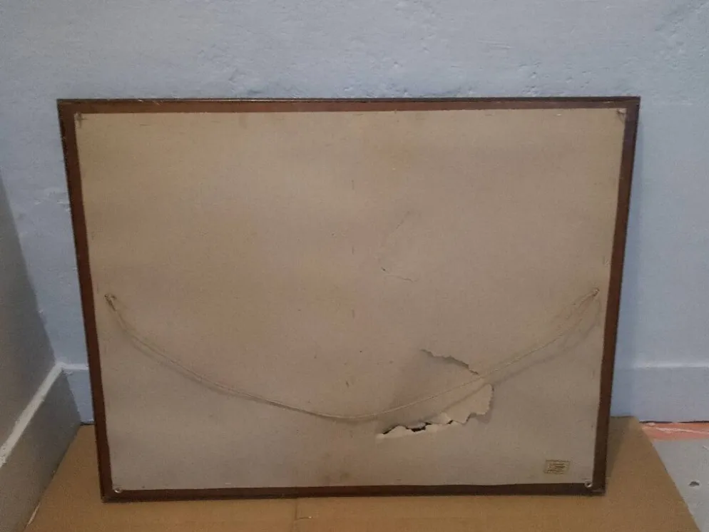 Faisan bleu Cubiste Tapisserie Laine Artiste René Fumeron Tableau France vintage 1970's