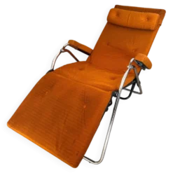 Fauteil relax Lama 1970 chaise longue velour orange