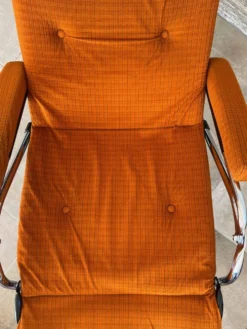 Fauteil relax Lama 1970 chaise longue velour orange