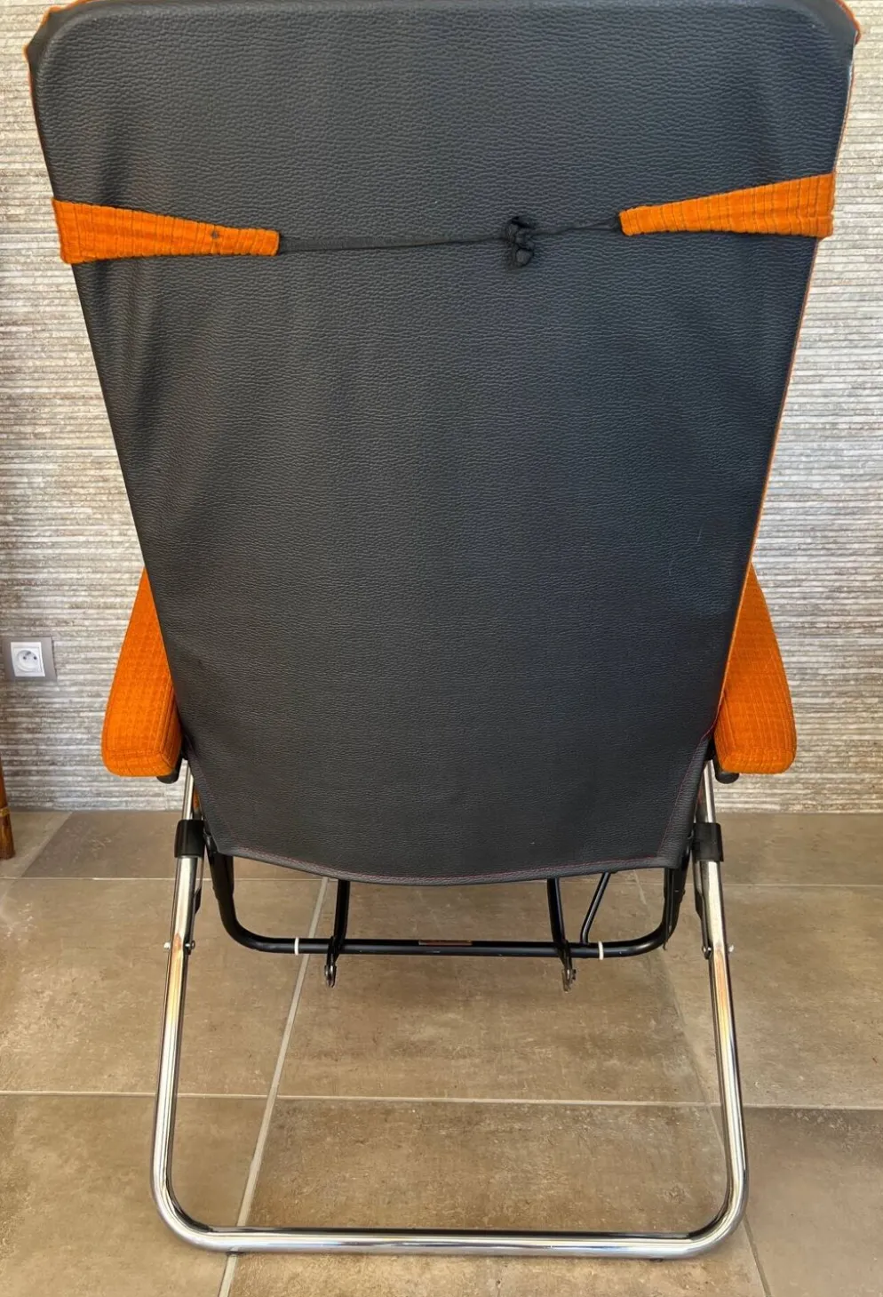 Fauteil relax Lama 1970 chaise longue velour orange