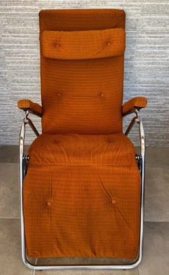 Fauteil relax Lama 1970 chaise longue velour orange