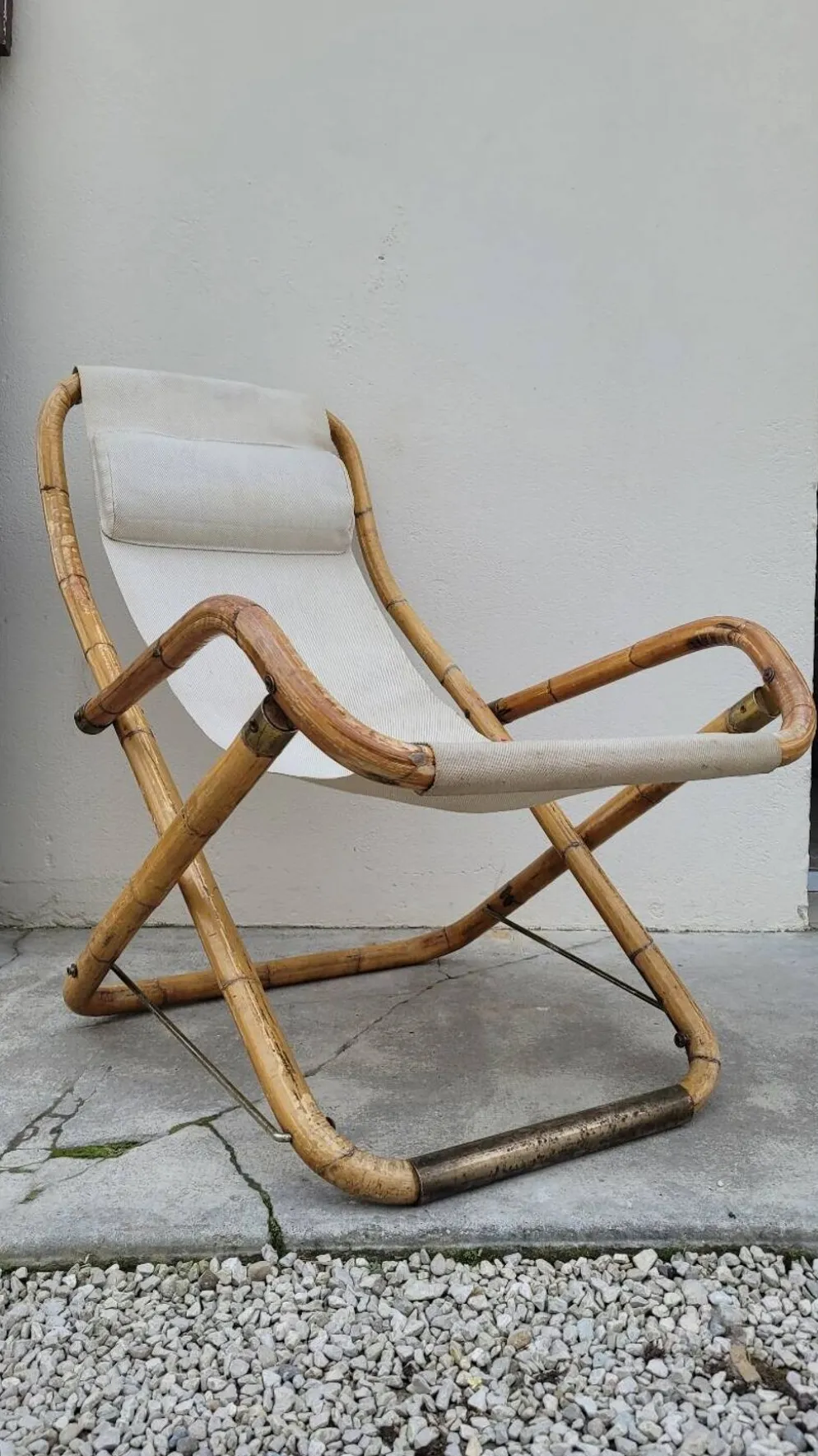 Fauteuil chaise longue transat vintage en bambou 1950s Italy
