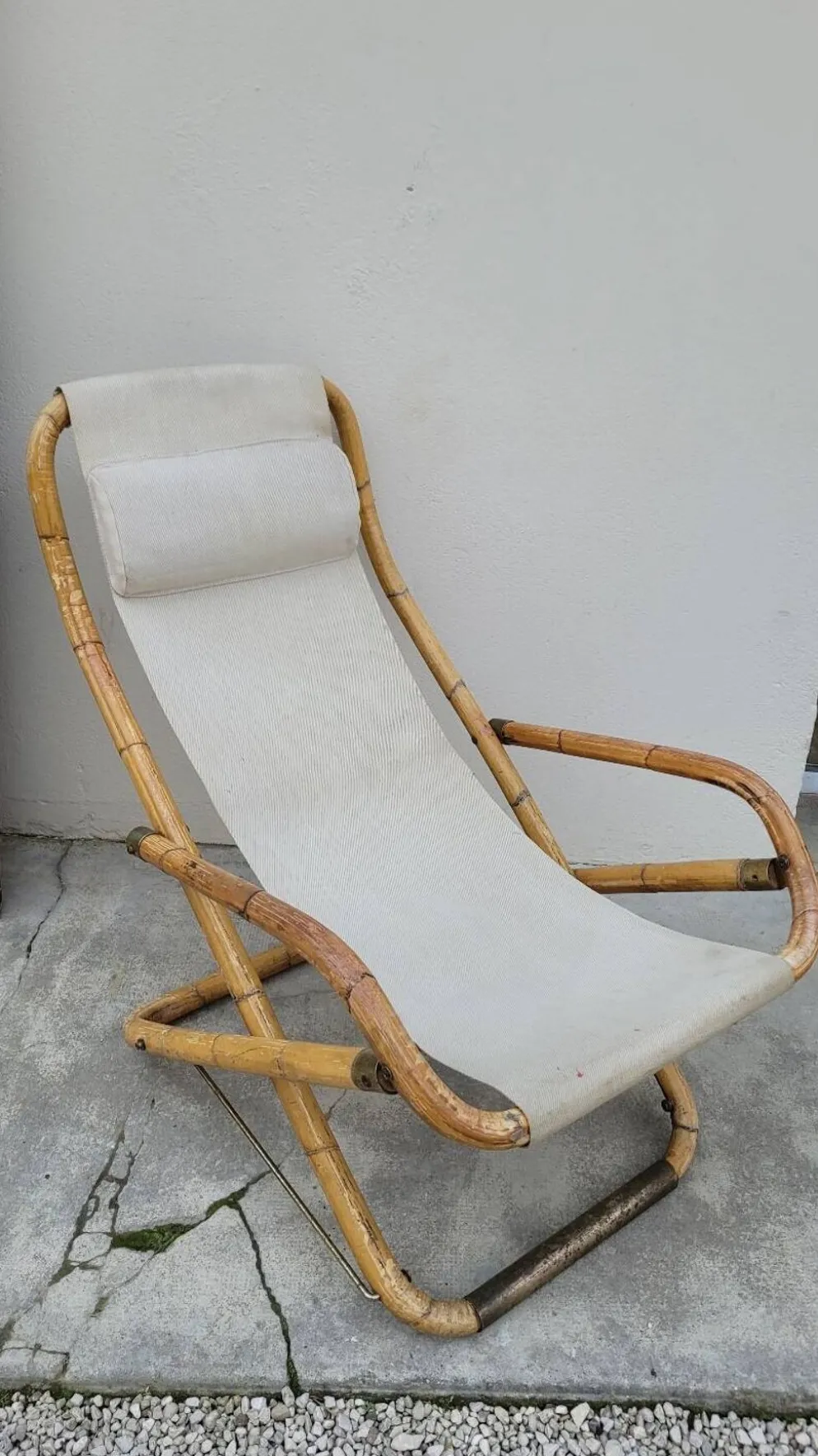 Fauteuil chaise longue transat vintage en bambou 1950s Italy