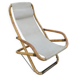 Fauteuil chaise longue transat vintage en bambou 1950s Italy