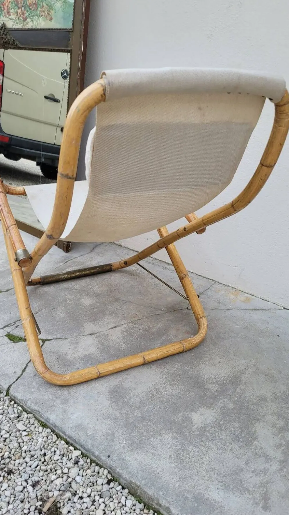 Fauteuil chaise longue transat vintage en bambou 1950s Italy