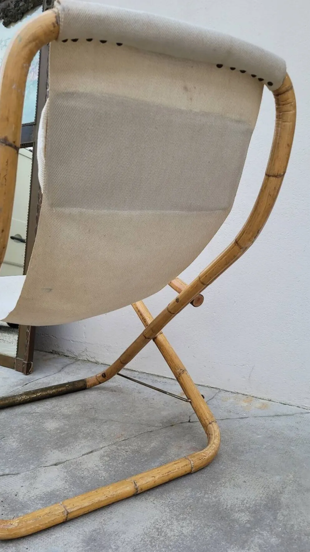 Fauteuil chaise longue transat vintage en bambou 1950s Italy