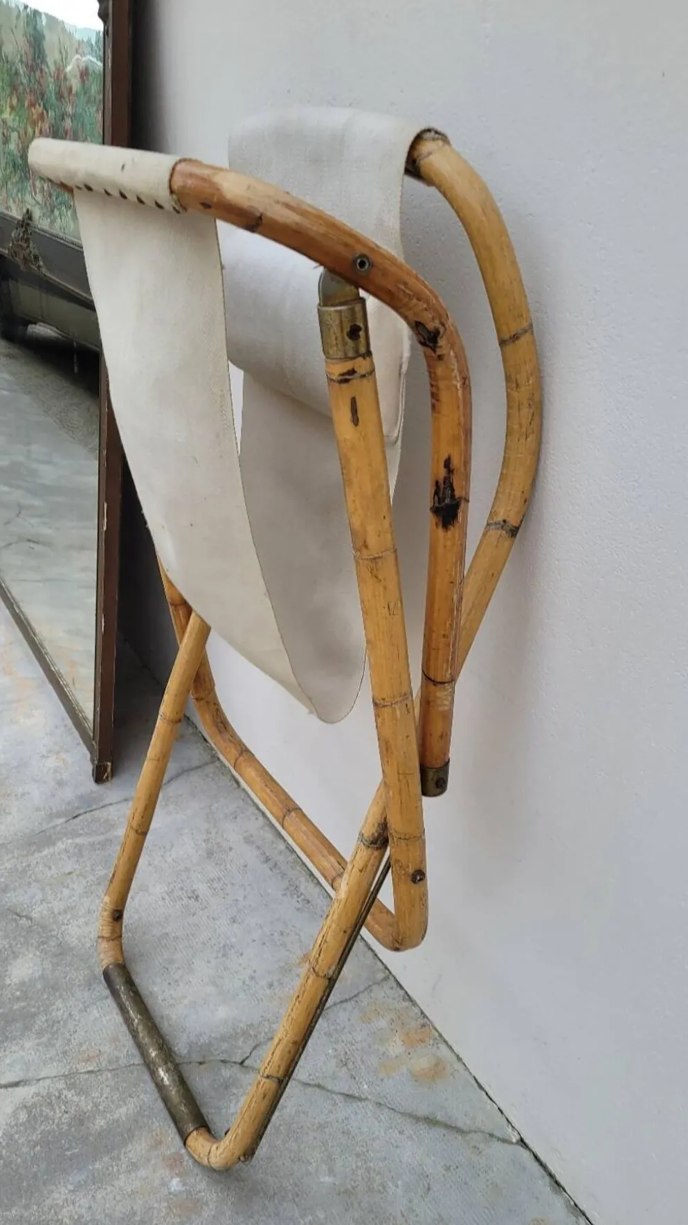 Fauteuil chaise longue transat vintage en bambou 1950s Italy