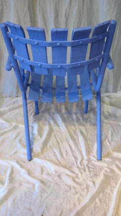 Fauteuil de jardin années 50 bois et métal bleu outremer