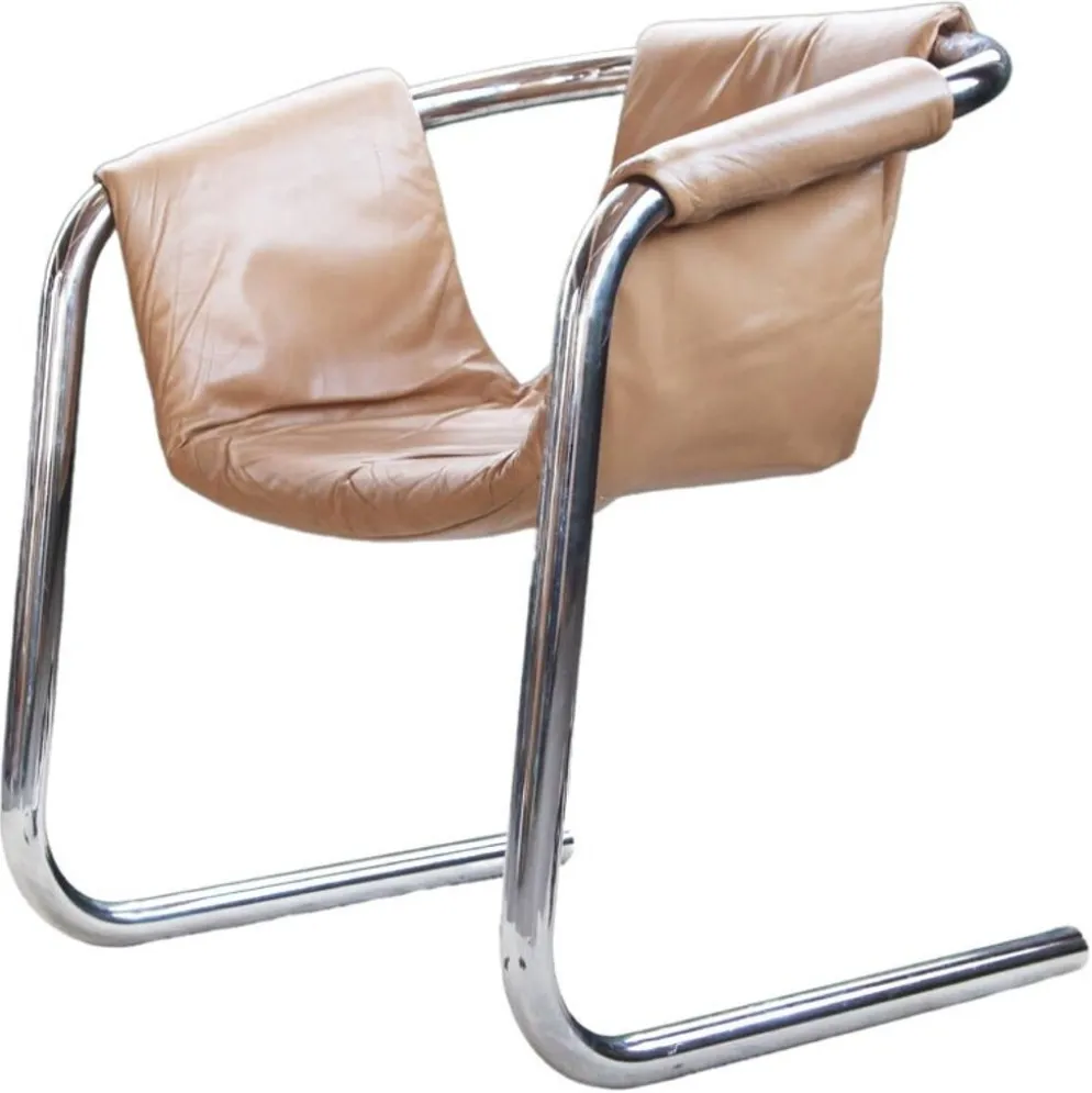 Fauteuil en chrome Vecta Zermatt en cuir beige, 1970s